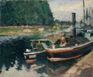 Barges at Pontoise by Camille Pissarro - Hand-Painted Oil Painting Reproduction