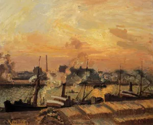 Boats, Sunset, Rouen by Camille Pissarro Art