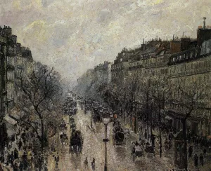 main product photo of Boulevard Montmartre: Foggy Morning painting by Camille Pissarro