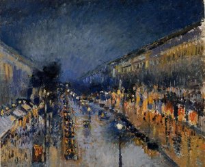 main product photo of Boulevard Montmartre; Night Effect painting by Camille Pissarro