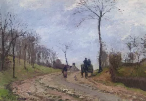 Carriage on a Road in Louveciennes in Winter by Camille Pissarro - Hand-Painted Oil Painting Reproduction
