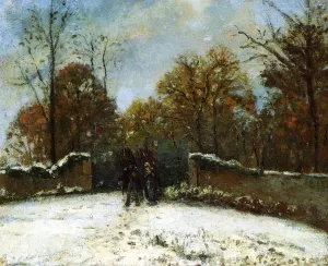 Entering the Forest of Marly Snow Effect by Camille Pissarro - Hand-Painted Oil Painting Reproduction