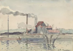 Factory on the Oise at Pontoise by Camille Pissarro - Hand-Painted Oil Painting Reproduction