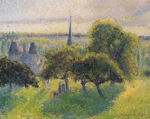 Farm and Steeple at Sunset by Camille Pissarro Art