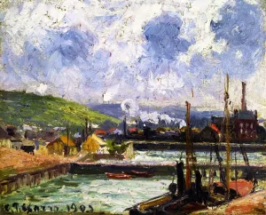 Fishing dock and Bassin Duquesne, Dieppe, Bright Grey Weather by Camille Pissarro - Hand-Painted Oil Painting Reproduction