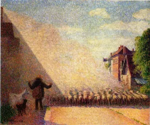 Flock of Sheep by Camille Pissarro - Hand-Painted Oil Painting Reproduction