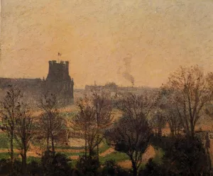 Garden of the Louvre: Fog Effect by Camille Pissarro - Hand-Painted Oil Painting Reproduction