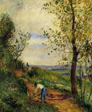 Landscape with a Man Digging by Camille Pissarro Art