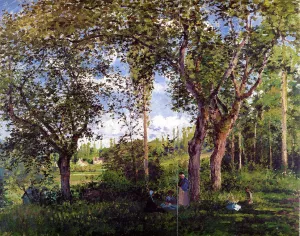 Landscape with Strollers Relaxing Under the Trees by Camille Pissarro - Hand-Painted Oil Painting Reproduction