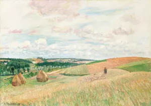 Les Coteaux De Thierceville, Meules, Berger Et Troupeau by Camille Pissarro - Hand-Painted Oil Painting Reproduction
