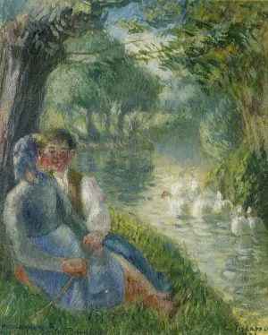 Lovers Seated at the Foot of a Willow Tree by Camille Pissarro - Hand-Painted Oil Painting Reproduction