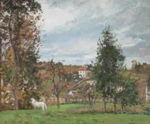 Paysage Avec Cheval Blanc Dans Un Pre, L'hermitage, Pontoise by Camille Pissarro - Hand-Painted Oil Painting Reproduction