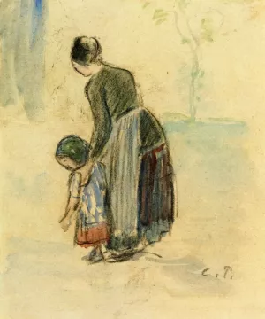 Peasant and Child by Camille Pissarro - Hand-Painted Oil Painting Reproduction