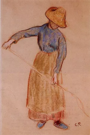Peasant with a Pitchfork by Camille Pissarro - Hand-Painted Oil Painting Reproduction