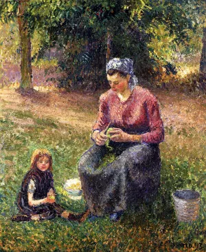 Peasant Woman and Child, Eragny by Camille Pissarro - Hand-Painted Oil Painting Reproduction