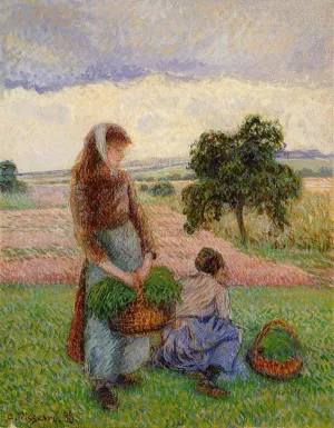 Peasant Woman Carrying a Basket by Camille Pissarro Art