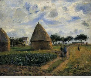 Peasants and Hay Stacks by Camille Pissarro - Hand-Painted Oil Painting Reproduction