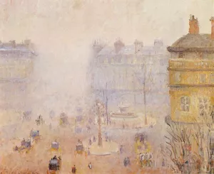 Place du Theatre Francais: Foggy Weather by Camille Pissarro - Hand-Painted Oil Painting Reproduction
