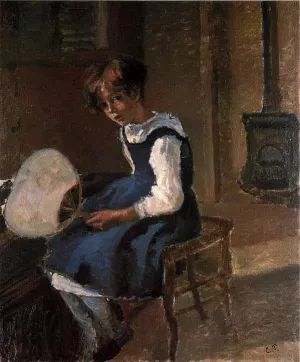 Portrait of Jeanne with a Fan by Camille Pissarro - Hand-Painted Oil Painting Reproduction