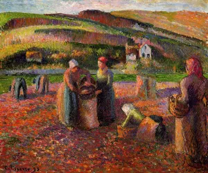 Potato Harvest by Camille Pissarro - Hand-Painted Oil Painting Reproduction