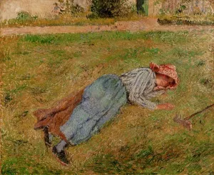 Resting, Peasant Girl Lying on the Grass, Pontoise by Camille Pissarro Art