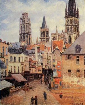 Rue de l'Eppicerie, Rouen: Morning, Grey Weather by Camille Pissarro - Hand-Painted Oil Painting Reproduction