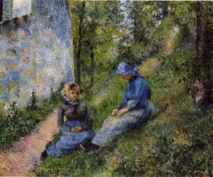 Seated Peasants, Sewing by Camille Pissarro Art