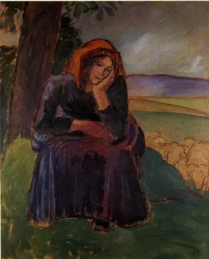 Seated Shepherdess by Camille Pissarro - Hand-Painted Oil Painting Reproduction