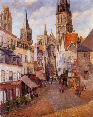 Sunlight, Afternoon, La Rue de l'Epicerie, Rouen by Camille Pissarro - Hand-Painted Oil Painting Reproduction
