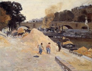 main product photo of The Banks of the Seine in Paris, Pont Marie, Quai d'Anjou painting by Camille Pissarro