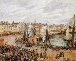 The Fishmarket, Dieppe: Grey Weather, Morning by Camille Pissarro - Hand-Painted Oil Painting Reproduction