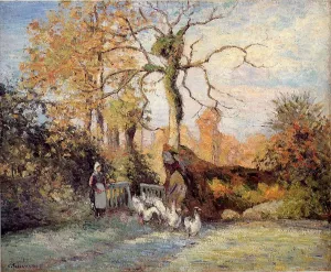 The Goose Girl at Montfoucault, White Frost by Camille Pissarro - Hand-Painted Oil Painting Reproduction