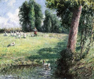 The Goose Girl by Camille Pissarro - Hand-Painted Oil Painting Reproduction