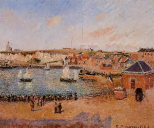 The Inner Harbor, Dieppe: Afternoon, Sun, Low Tide by Camille Pissarro - Hand-Painted Oil Painting Reproduction