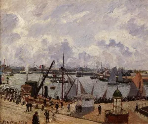 The Inner Harbor, Le Havre - Morning Sun, Rising Tide by Camille Pissarro - Hand-Painted Oil Painting Reproduction