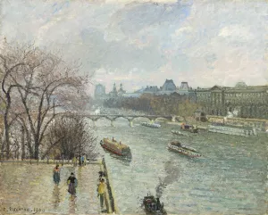 The Louvre, Afternoon Rainy Weather by Camille Pissarro - Hand-Painted Oil Painting Reproduction