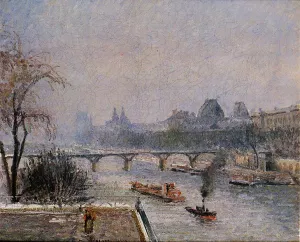 The Louvre - Morning, Snow Effect by Camille Pissarro - Hand-Painted Oil Painting Reproduction
