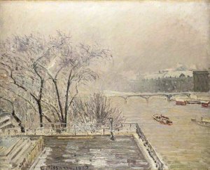 Main Product Photo of The Louvre Under Snow Painting by Camille Pissarro