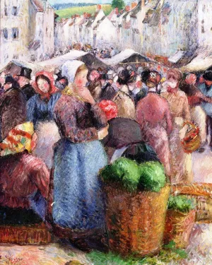 The Market at Gisors also known as Rue Cappeville by Camille Pissarro - Hand-Painted Oil Painting Reproduction