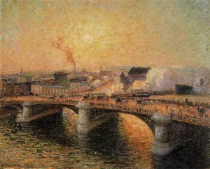 The Pont Boieldieu, Rouen: Sunset by Camille Pissarro - Hand-Painted Oil Painting Reproduction