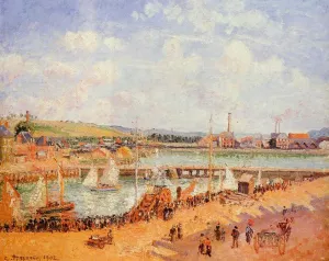 The Port of Dieppe, the Dunquesne and Berrigny Basins: High Tide, Sunny Afternoon by Camille Pissarro - Hand-Painted Oil Painting Reproduction