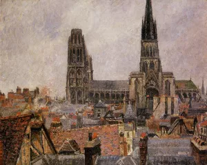 The Roofs of Old Rouen: Grey Weather aka The Cathedral by Camille Pissarro - Hand-Painted Oil Painting Reproduction