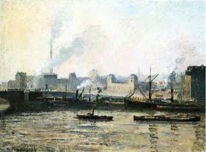 The Saint Sever Bridge at Rouen, Fog by Camille Pissarro - Hand-Painted Oil Painting Reproduction
