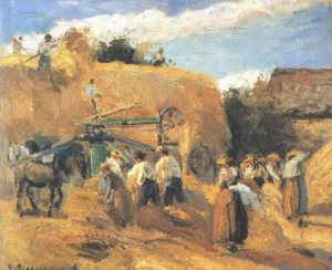 main product photo of The Threshing Machine painting by Camille Pissarro