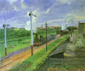 The Train, Bedford Park by Camille Pissarro - Hand-Painted Oil Painting Reproduction