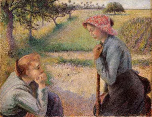 Two Peasant Woman Chatting by Camille Pissarro - Hand-Painted Oil Painting Reproduction