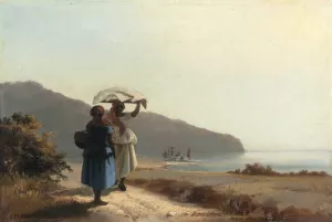 Two Women Chatting by the Sea, St. Thomas by Camille Pissarro - Hand-Painted Oil Painting Reproduction