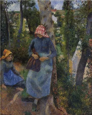 Two Young Peasants Chatting Under the Trees by Camille Pissarro - Hand-Painted Oil Painting Reproduction