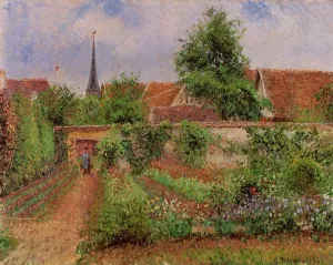 Vegetable Garden in Eragny, Overcast Sky, Morning by Camille Pissarro - Hand-Painted Oil Painting Reproduction