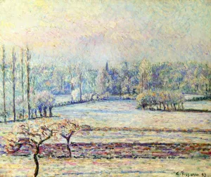 View of Bazincourt, Frost, Morning by Camille Pissarro Art